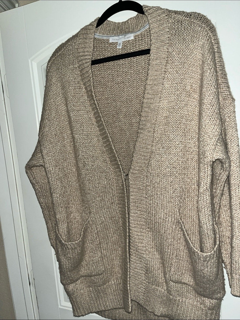 Victoria's Secret Beige Open-Front Pocket Cardigan